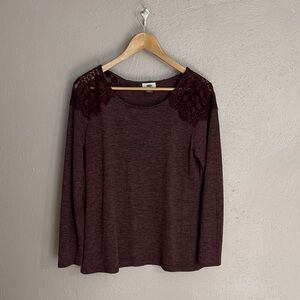 Old Navy Maroon Lace Accent Long Sleeve Top